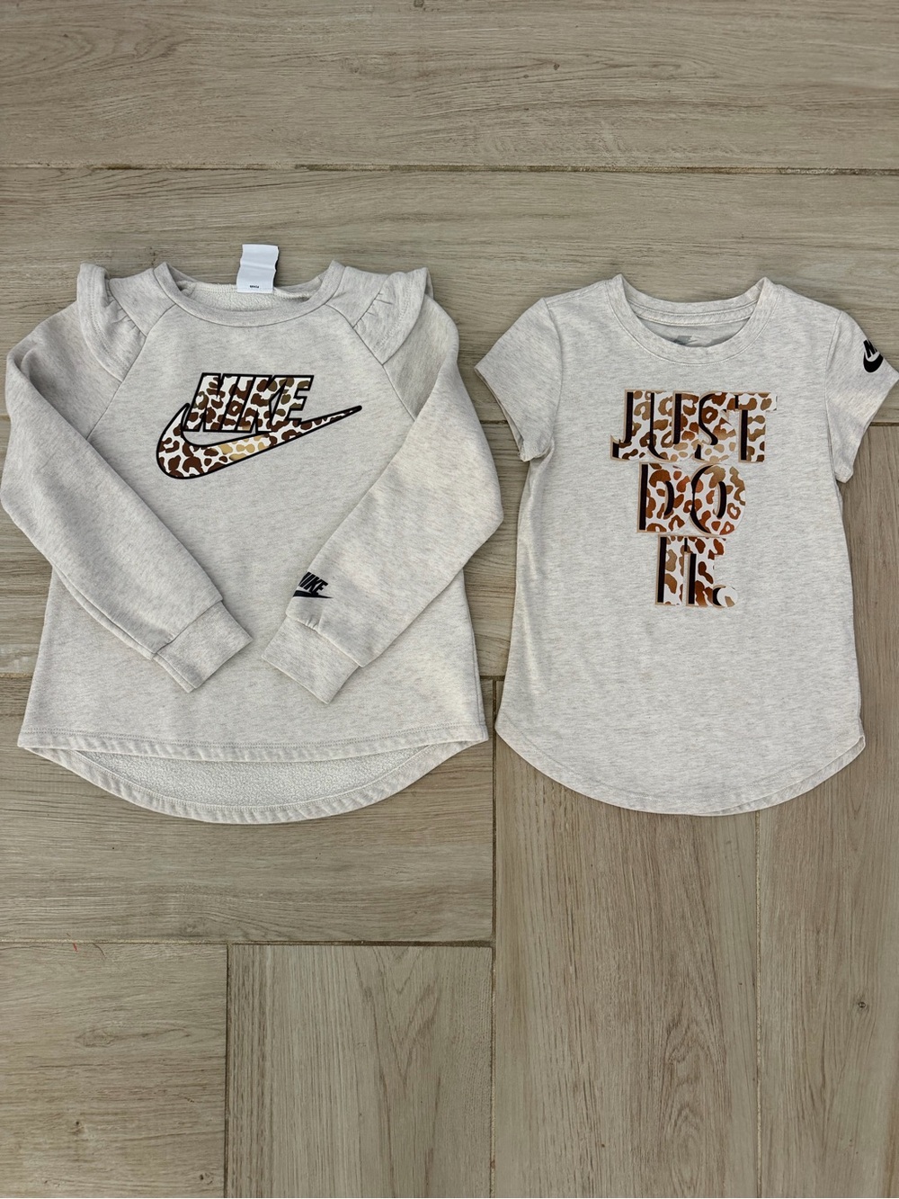 Nike Gray Girls Sweatshirt with Pastel Leopard Swoosh